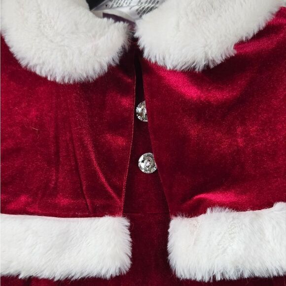 Baby Girl Red Santa Dress & Capelet 18M Faux Fur Velour Christmas Holiday Cape - Picture 7 of 12